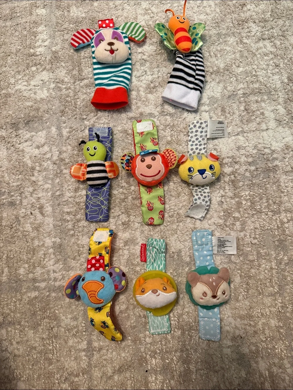 Colorful Animal Wrist Rattles Set - Multicolor Plush Baby Toy Pack set of 8